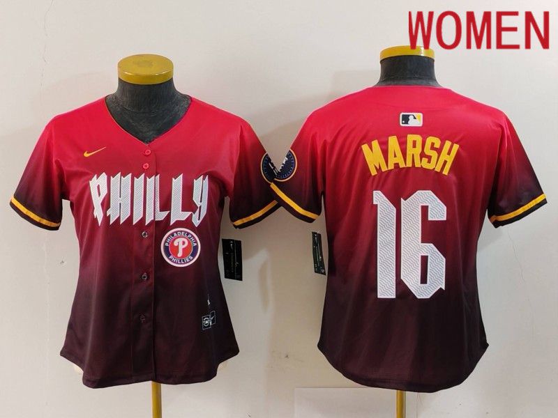 Women Philadelphia Phillies #16 Marsh Red City Edition 2024 Nike MLB Jersey style 4